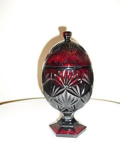 Ruby Red Glass Covered Candy Dish Cristal DArques  J.G. Durand
