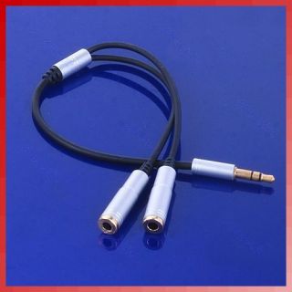 to 2 Dual Earphone Headphone Y Splitter Cable Adapter Jack Sliver