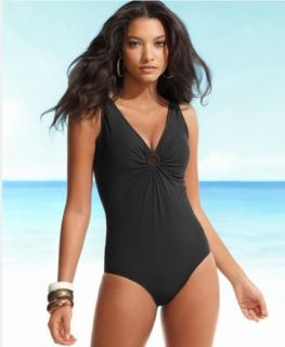 Jones New York SIZE 12 BROWN One Piece Swimsuit $84 NWT Tummy Smoother