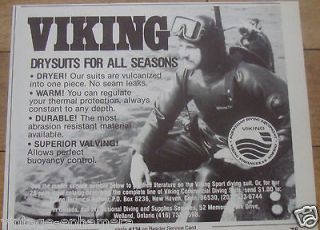 1982 VIKING SCUBA SKIN DIVING DIVER AD WETSUIT DRY SUIT DRYSUIT