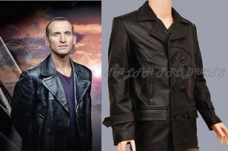 DOUBLE BREASTED DR WHO ECCLESTON GERMAN BLACK COW LEATHER JACKET PEA