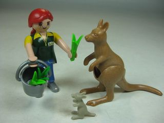 Playmobil Zoo Keeper Lady Figure Feeding Kangaroo with Baby Joey