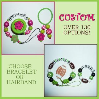 Set of 2 Personalized Wood Beaded Pacifier Clip Holder & Bracelet or