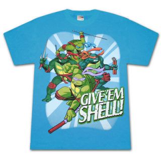 Teenage Mutant Ninja Turtles Give Em Shell Turquoise Graphic Tee Shirt