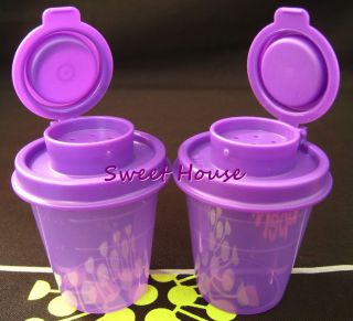 Tupperware Personal Salt & Pepper Shaker Container Midgets Purple Set
