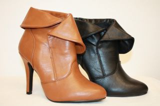 NIB Womens Fashion Ankle Fold Over Faux Leather Booties Boots Heel 4