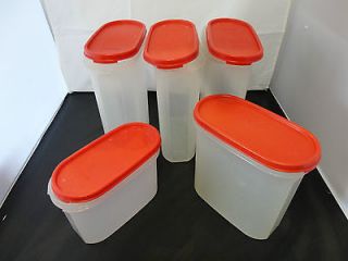 Set Tupperware Plastic Modular Mates Oval Containers Red Lids Storage