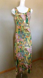 VTG 70s Bayberry Hippie Jersey Knit East India Theme Maxi Dress