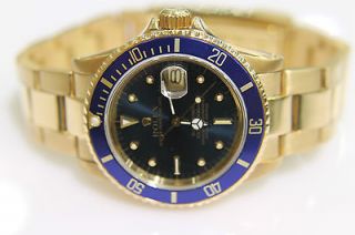 ROLEX Submariner Solid 18k Yellow Gold 16808 Blue Dial