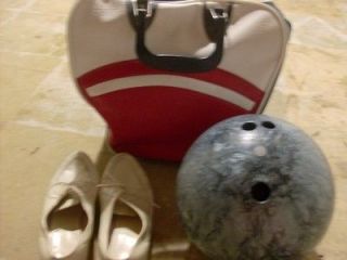 vintage bowling set Bag, 11lb Regency 300 Ebonite ball, sz 5.5 shoes