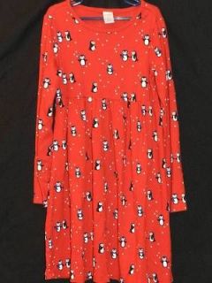 Girls Gymboree Winter Penguin L/S Red Knit Dress w/Penguins & Dots EX