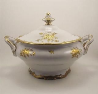 German Porcelain Katharina 17010 Soup Tureen White Gold Roses