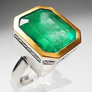 15 Carat Emerald & Diamond Cocktail Ring Solid Platinum & 22K Gold