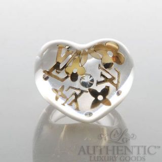 Ladies Clear Inclusion Heart Gold Ring LV Fashion Accessory Size 7