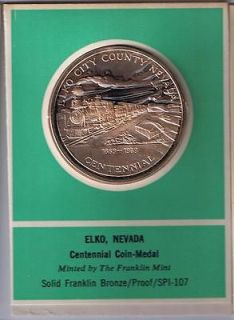 Franklin Mint Elko Nevada Centennial Coin Medal Train Miner Horse