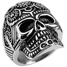 Spikes Mans 316L Stainless Steel Decorated Pentagram Gear Skull Wide