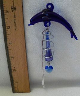 HANGING BLOWN GLASS DOLPHIN AND RAINDROP WITH SWAROVSKI CRYSTAL