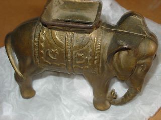 Vintage Cast Iron Still Elephant Coin Bank Nice Old Gold Paint NR