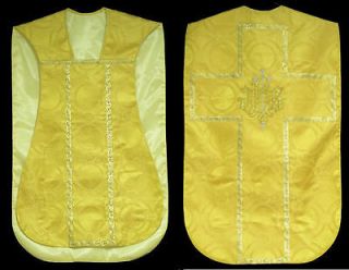 New Antique GOLD Roman Chasuble 5pc Traditional Mass Vestment Set IHS