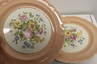 vintage French Saxon China dinner plates Coral bouquet 9.5D floral