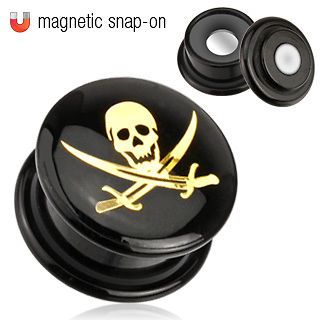 2012 NEW Black magnetic snap on plates plugs gold pirate skull for