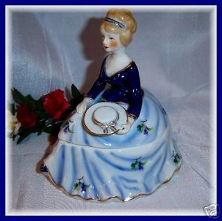 Victorian Lady Porcelain Powder Box Cobalt Blue Gold China Limoges