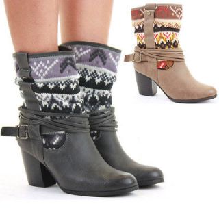 Ladies Block Shoes Heeled Short Booties Mid Heel Winter Ankle Boots