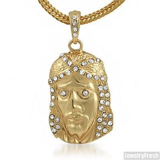Gold Mini Jesus Piece Pendant Franco Chain
