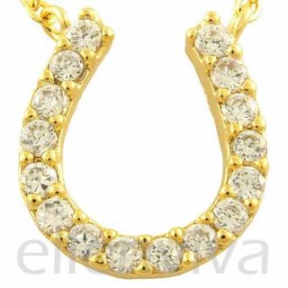 Lucky Mini Horseshoe Clear Crystals Necklace Jewelry Gold Tone ne777gd