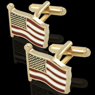 USA FLAG RED WHITE & BLUE ENAMEL w/ GOLD PLATED FINISH CUFF LINKS