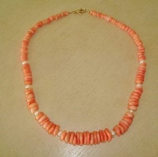 LEE SANDS CORAL FRESHWATER ORANGE PEARL NECKLACE NEW NWOT NWT WHITE