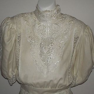 Vintage Jessica McClintock Victorian Style Linen Lace Peplum Bridal