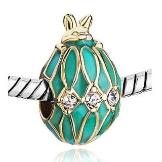 PUGSTER® BEAD HOLIDAY GIFT AQUA DRIP GUM FABERGE EGG WITH CHARM FOR
