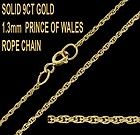 9CT 375 YELLOW GOLD 16 18 20 22 24 INCH ENGLISH PRINCE WALES ROPE