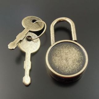 Antique Style Brass Tone Brass Key And Lock Charm Jewelry 2pcs