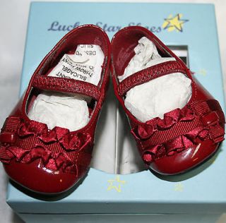 BURGUNDY Lucky Star Shoes for Baby Girl with ribbon ruffles on top