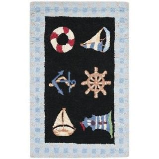 Hand hooked Nautical Black Wool Rug (18 x 26)   HK239B 2