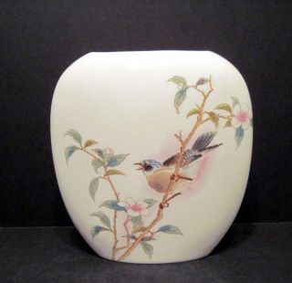 Yamaji Japan Handpainted Bird and Blossom Vase