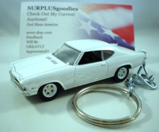 1968 CHEVROLET Chevy CHEVELLE SS White w/Ghost Flames Keyring Keychain