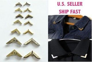 Gold Blouse Shirt Hollow Metallic Metal Pointed Neck Collar Clips Wing