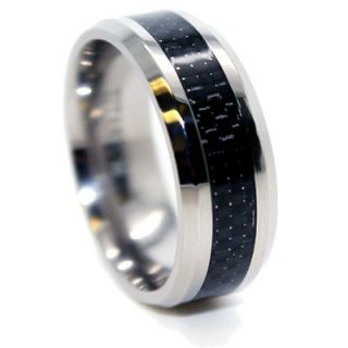 6mm Black Carbon Fiber Unisex Titanium Wedding Band Engagement Ring