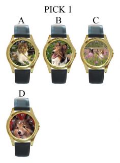 Sheepdog Sheltie Dog Puppy Puppies A D Round Gold Metal Watch #PICK 1