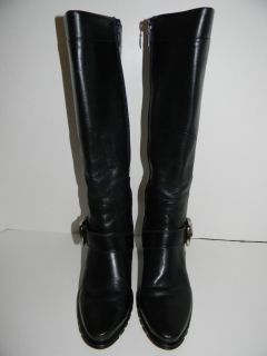 Geox Respira Black Leather Tall Knee High Boots Heels Sz 42 A / 11 N