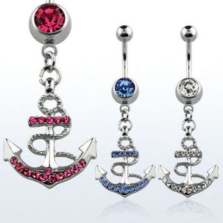 Surgical Steel Dangling Crystal Anchor Belly Ring