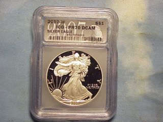 2007 W ICG Silver American Eagle PR70 Great looking coin  Get 