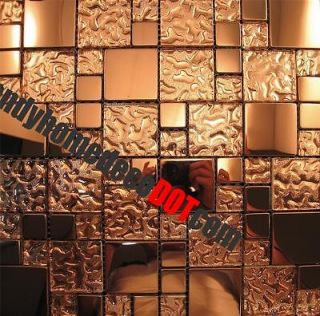 1SF  Copper Metal Pattern Textured Glass Mosaic Tile For Kitchen