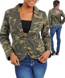Sexy Womens NESLAY Camo Army Jacket Tops Blouses Large Embroidered