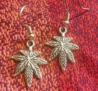 Pot Marijuana Weed Earrings   Tibetan Silver