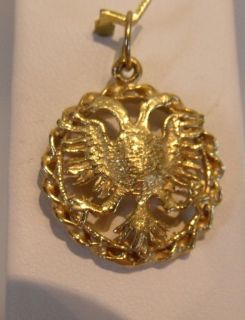 14K YELLOW GOLD ROUND DOUBLE HEADED EAGLE ALBANIAN CHARM 4.2gr