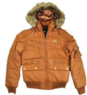 Rocawear Womens Camel Pleather Bomber Outerwear Coat Size S M L $129